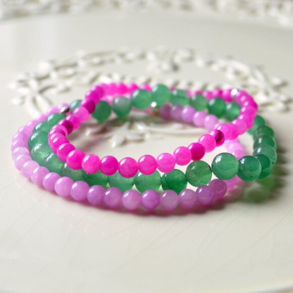 Set of Three Stretch Jade Beaded Bracelets for Summer - Picture 2 of 5